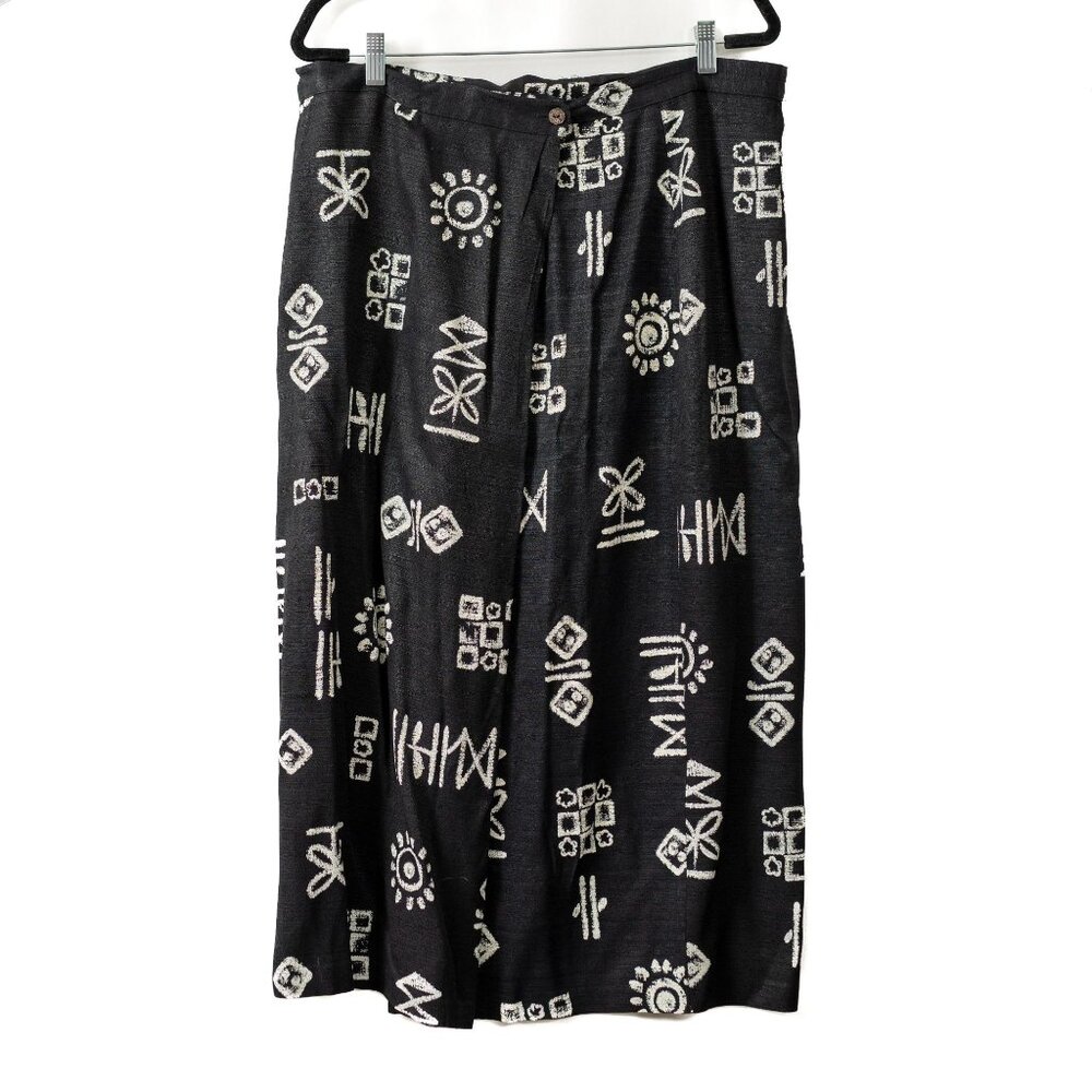 Vintage Skirt Black Cream Pattern Midi Womens 16